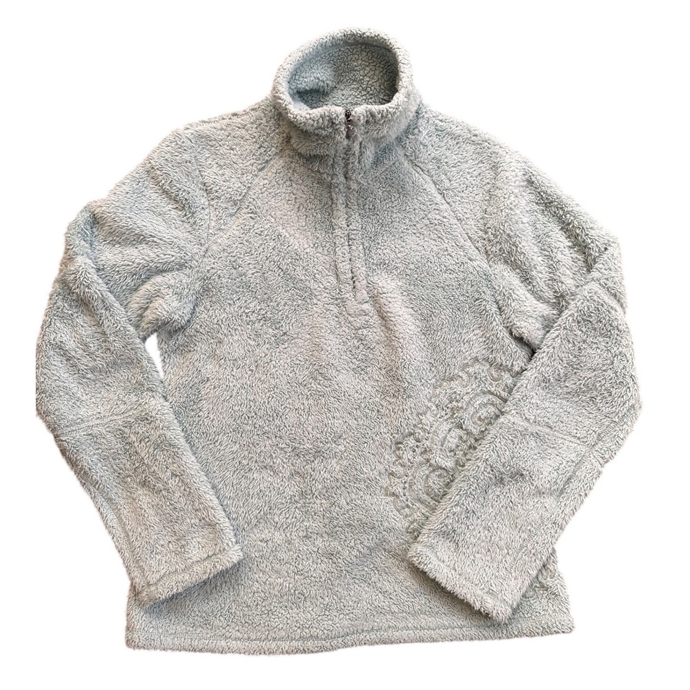 Athleta Fleece Quarter Zip Pullover Women Small Light Blue Embroidered Excellent